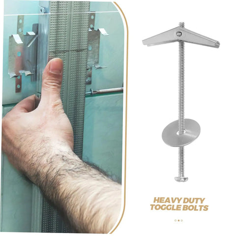 Heavy Duty Toggle Bolt Anchors With Wing Nuts Kit For Drywall showing installation on a wall with carbon steel construction