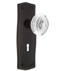 Old School Prairie Plate With Keyhole Crystal Egg And Dart Knob In Timeless Bronze, 2.375 Inch Backset, Non Locking