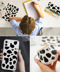 Cow Print Stickers Set 600 Pcs Self Adhesive Wall Decals Waterproof Vinyl For Bathrooms, shown on phone and cup.