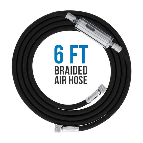 Quiet One Eighth Horsepower Airbrush Compressor With Small Tank Regulator Inline Moisture Filter And Six Foot Braided Hose 47 DB Noise