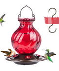Hummingbird Feeder Glass 26 Ounces Outdoor Hanging With Ant Moat 5 Flower Ports Rustproof And Leakproof Netted Flower Bud Bottle Red US Patent Design Keeps Bees And Ants Out For Real.