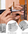 Installation of Spring Loaded Self Closing Door Hinges 2 Pack No Fuss, 201 Stainless Steel on wooden door with screwdriver