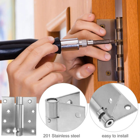 Installation of Spring Loaded Self Closing Door Hinges 2 Pack No Fuss, 201 Stainless Steel on wooden door with screwdriver