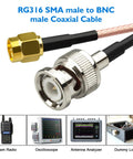 BNC Male To SMA Male Coax Cable Adapter Kit 3.28ft RG316 Low Loss 50 Ohm 1 Meter Copper Gold Plated SMA Nickel BNC Two Pack