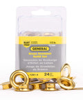 Half Inch Grommet Refill Pack Of 24 Grommets For DIY Crafts Upholstery And Fabric Projects Easy To Use Replacement For Grommet Tools Multi Color Great For Leatherwork And Sewing Projects showing brass grommets and packaging