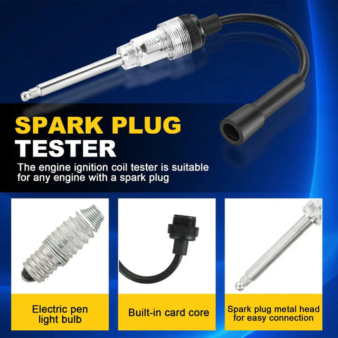 Spark plug tester with electric pen light bulb and built-in card core for 9 Piece Engine Compression Tester Kit With Spark Plug Tester