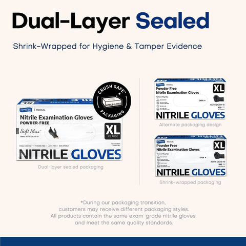 Black Nitrile Gloves X Large 100 Count Disposable, Chemical Resistant, Powder Free, Latex Free Medical Exam Gloves packaging