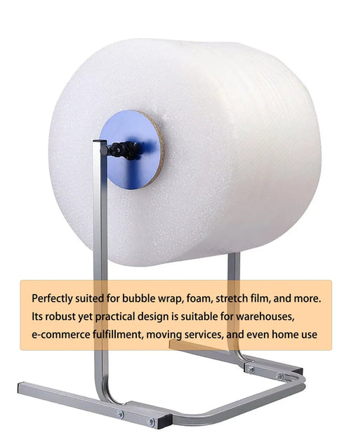 Heavy Duty Bubble Wrap Dispenser Stand With Reinforced Galvanized Steel Roll Holder for packing, holds rolls up to 84 cm, suitable for workspace.