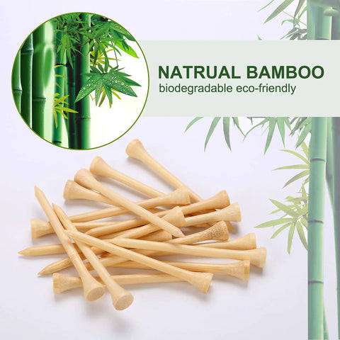 Durable Bamboo Golf Tees 100 Pack 3.25 Inches Long Biodegradable Eco Friendly Tees For Stable Drives Low Friction Side Spin Control