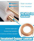 33 Ft Insulated Copper Mini Split Line Set 1/4 Inch And 3/8 Inch For Ductless AC And Heat Pump Systems Weatherproof Copper Tubing