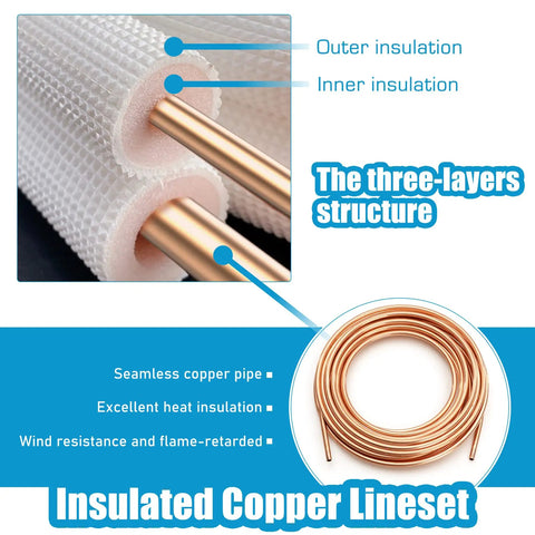 33 Ft Insulated Copper Mini Split Line Set 1/4 Inch And 3/8 Inch For Ductless AC And Heat Pump Systems Weatherproof Copper Tubing
