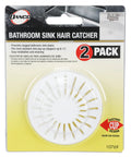 White Two Pack Bathroom Sink Hair Catcher With Heavy Duty Suction Cup For Pop Up Drains And One Inch Stopper in packaging