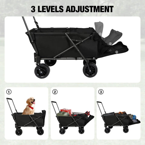 Beefy Heavy Duty Folding Dog Wagon Cart With Extendable Rear, 220L Large Collapsible Utility Cart showing 3 levels adjustment
