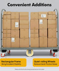 Beefy Heavy Duty 2000 Lb U Boat Cart Platform Truck Dolly For Warehouse Moving And Material Handling, Steel Frame With A 2mm Thick Platform, Durable Utility Cart For Boxes Equipment And Supplies. U-boat cart loaded with boxes, rectangular frame and quiet-rolling wheels