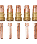 Stubby Gas Lens And Collet Kit For Wp 17 18 26 Welding Torches With DB Sr Heads, includes five collets and lenses.