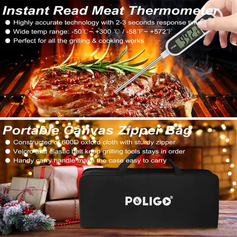 Ultimate 26 Piece Stainless Steel BBQ Grill Tools Set With Storage Bag For Fathers Day Gifts And Outdoor Camping Barbecue Dope Grilling Kit For Men Great Gift For Any Grill Master featuring instant read meat thermometer and carrying case