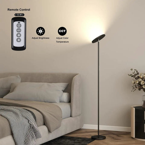 Sky LED Modern Torchiere Floor Lamp With Remote And Touch Control, Ultra Bright 30W 2400LM Tall Pole Light, 3 Color Temperatures, No Fuss Dimming, Ideal For Living Room Bedroom Office, Black Finish