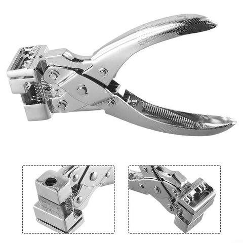 Heavy Duty Zinc Alloy T Slot Puncher Plier for PVC ID Cards Makes Crisp 2mm Holes With Zero Burrs, showing the plier's grip and hole punch mechanism.