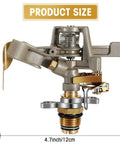 Heavy Duty Brass Impact Sprinkler Heads With Adjustable 360 Degree Coverage For Lawns And Gardens 9 Pack close-up view with dimensions 3.9 inches by 4.7 inches