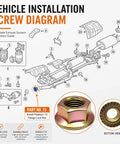 Vehicle installation screw diagram highlighting M10-1.25 exhaust flange nuts. Includes part 13 for exhaust system setups.