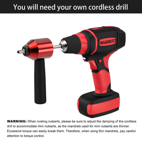 Rivet Nut Drill Adapter Kit With 290 Rivet Nuts And 13 Mandrels Converts Any Drill Into Quick Pro Grade Rivet Nut Insertion shown attached to a cordless drill