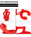 Beefy 1 Ton Pallet Puller Clamp With 5 Inch Opening, Heavy Duty Pallet Grabber Hoist, 2205 Lbs Capacity, 45 Steel With Powder Coating, Corrosion Resistant, Ideal For Lifting, Grabbing, And Moving Pallets; red clamp close-up