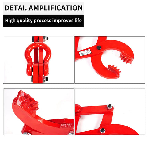 Beefy 1 Ton Pallet Puller Clamp With 5 Inch Opening, Heavy Duty Pallet Grabber Hoist, 2205 Lbs Capacity, 45 Steel With Powder Coating, Corrosion Resistant, Ideal For Lifting, Grabbing, And Moving Pallets; red clamp close-up