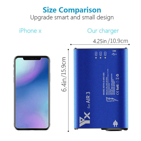 Size comparison between Parallel Fast Charger For DJI Air 3S And Air 3 Drones and iPhone X