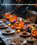 Flickering Flameless LED Tea Lights 24 Pack Battery Operated For Wedding Centerpieces And Home Decor on Halloween table