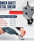 Power Sheet Metal Shear Drill Attachment Metal Cutter Head For 12 Volt Drills, cutting metal sheets with precision.