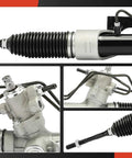 Close-up of hydraulic power steering rack and pinion for Nissan Altima, highlighting components and connections.