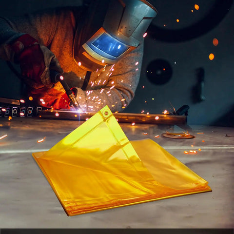 Heavy-Duty Welding Screen With Frame 6X8 Feet Flame-Resistant Vinyl Curtain On Four Swivel Casters Two Locking For Workshop Industrial Garage Portable Protective Barrier Against Sparks UV Rays Heat Radiation Ultimate Shop Beast Construction Yellow