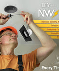 Person installing 4 Pack Black 4 Inch LED Ceiling Light Square Retrofit Can Light With 5CCT Adjustable 2700K To 5000K Dimmable 750 Lumens 11W ETL JA8 T24 Compliant Wet Rated And IC Rated
