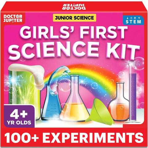 Girls First Science Kit For Ages 4 To 8, STEM Toy With 100 Plus Experiments box with colorful test tubes and rainbow