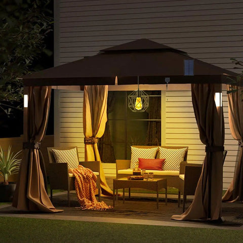 Cozy gazebo with Solar Pendant Lights For Outdoor Spaces, Automatic Solar Powered Hanging Chandeliers For Gazebos And Patios