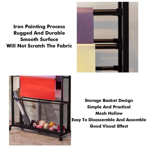 Heavy Duty Steel Mobile Cart And Fabric Roll Storage Rack For Textile Wallpaper Organizing With 200Kg Capacity And Slick Lockable Casters, showcasing rugged and durable design.