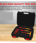 Badass Insulating Wrench Socket Set For Garage Rigs And EV Repair Tools With Sturdy Vinyl Coated Drives And Secure Snap Case Premium Top Tier Mechanic Essentials Tool Kit in black toolbox, showing sockets and wrenches.