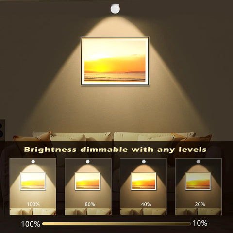 2 Pack Rechargeable LED Spotlight Kit For Indoor Use With Wireless RGB Color Lighting illuminating wall art above a couch