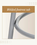 Close-up of grey steel frame with welded footrest tab on Sturdy Steel Round Stool With Masonite Wood Seat 24 Inch Height Grey Frame.