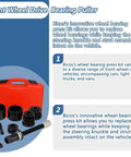 Front Wheel Bearing Tool Kit 19 Piece Set For Press And Puller Wheel Hub Bearing Removal And Installation FWD Master Set Heavy Duty Pro Grade For Easy Shop Quality Service in a red case with components displayed.
