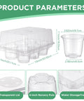 Diagram showing 10 Pack Seed Starter Tray Kit With 60 Cell Seedling Trays, 60 4 Inch Nursery Pots, and measurements.