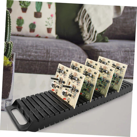 Anti Static PCB Rack 3 Piece Set Pro Grade 25 Slot ESD Safe Circuit Board Storage And Drying Shelf on table with circuit boards
