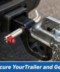 Stainless Steel Five Eighths Inch Trailer Hitch Pin Lock Easy Install Lock It Down Anti Theft Security in use on a trailer