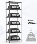Heavy Duty Six Tier Metal Wire Shelving Rack With Rust Resistant Carbon Steel Frame showcasing weight capacity of 1200lbs, ideal for garage organization.
