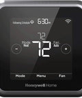 Front view of Renewed T5 Plus Smart Thermostat Black With 7 Day Scheduling And Location Based Temperature Control Geofence Technology And Energy Saver ENERGY STAR Certified For Smart Home Comfort showing digital display.