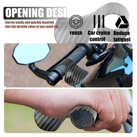 Cruise Throttle Assist Handlebar Grips For Motorcycles And Scooters Palm Friendly Ergonomic Wave Design in use on handlebars.
