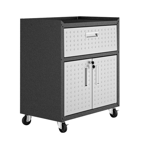 Fortress Mobile Garage Storage Cabinet On Wheels With Full Extension Drawer And Adjustable Shelves In Durable Stainless Steel