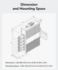 Technical drawing of 5 Port Gigabit Industrial Network Switch With DIN Rail Mount IP40 Rated showing dimensions on mounting space.