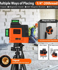 12 Line Laser Level Self Leveling 3x360 Degree 3D Green Cross Lines, tripod mount, magnetic stand, construction background