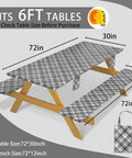 Fitted Waterproof Picnic Table Cover Set With Bench Covers Heavy Duty Elastic Outdoor Tablecloth For 6 Foot Rectangular Tables